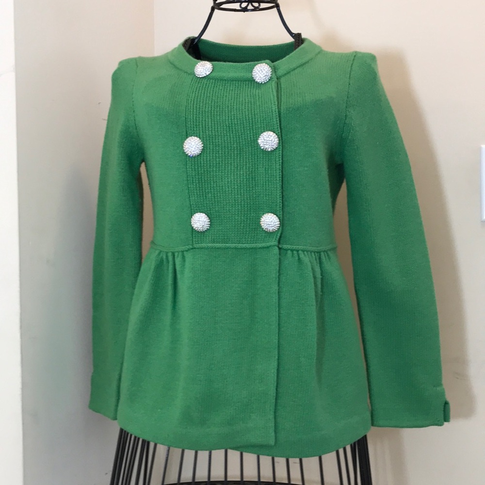 J.Crew Collection Green Cashmere-Blend Double-Breasted Sweater w/ Rhinestone But